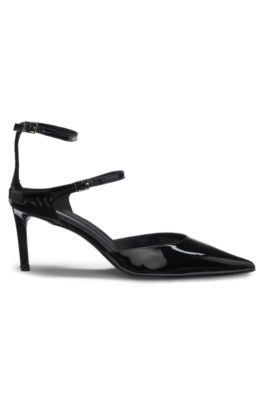 Strap-detail pumps in patent leather, Black