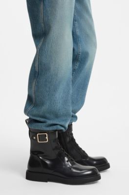 Buckle-detail boots in leather, Black