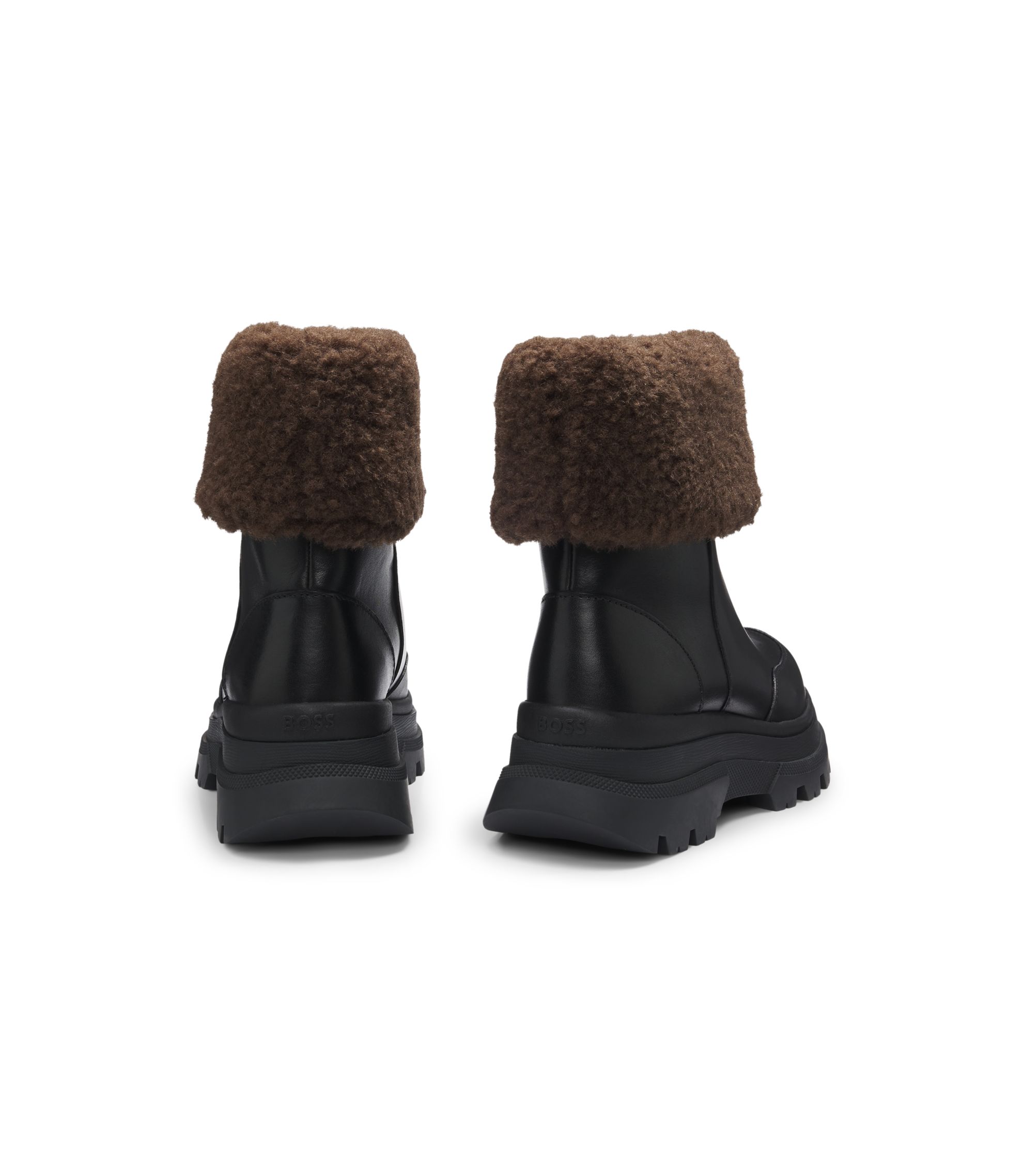 BOSS - Leather boots with faux-fur trim - Black display picture 1