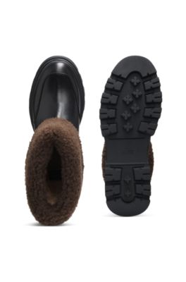 Bottines en cuir avec finitions en fourrure synth&eacute;tique, Noir