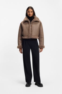 Bottines en cuir avec finitions en fourrure synth&eacute;tique, Noir