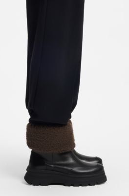 Leather boots with faux-fur trim, Black