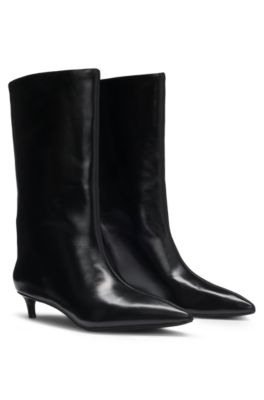 Botas de piel con tac&oacute;n de 3,5 cm, Negro