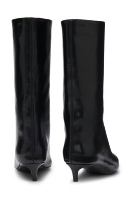 Botas de piel con tac&oacute;n de 3,5 cm, Negro