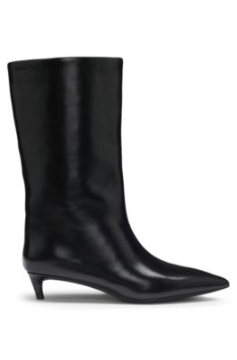 Botas de piel con tac&oacute;n de 3,5 cm, Negro