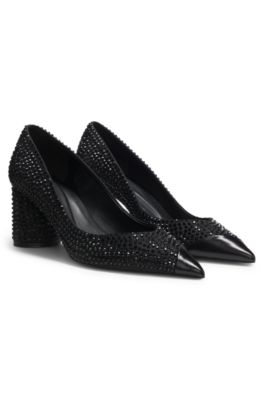 Zapatos de tac&oacute;n de sat&eacute;n con cristales y tac&oacute;n de 7 cm, Negro