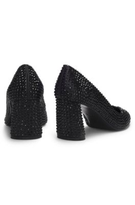 Zapatos de tac&oacute;n de sat&eacute;n con cristales y tac&oacute;n de 7 cm, Negro