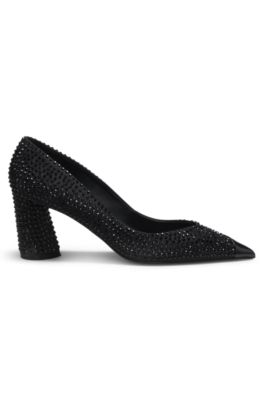 Rhinestone pumps in satin with 7cm heel, Black