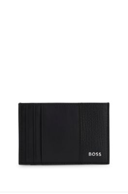 Tarjetero en piel con letras de logo, Negro