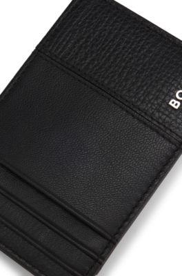 Tarjetero en piel con letras de logo, Negro