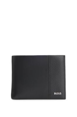 Cartera de piel con letras de logo, Negro