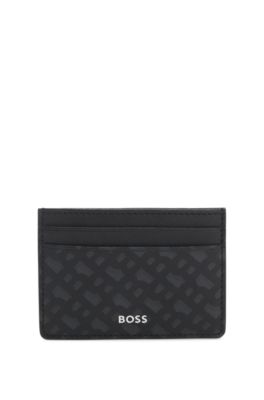 Monogram card holder with foil-embossed logo, Black