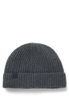 BECKHAM x BOSS beanie hat in virgin wool and cashmere, Dark Grey