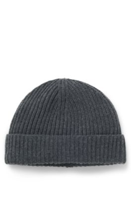 BECKHAM x BOSS beanie hat in virgin wool and cashmere, Dark Grey