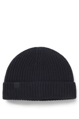 Gorro BECKHAM&nbsp;x&nbsp;BOSS de punto de canal&eacute; en mezcla de lana virgen y cashmere, Azul oscuro