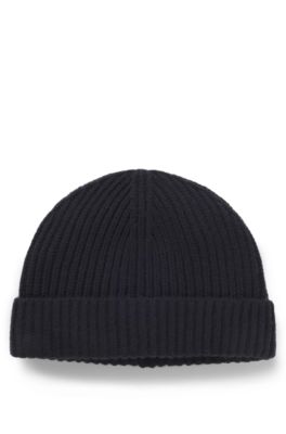 BECKHAM x BOSS beanie hat in virgin wool and cashmere, Dark Blue