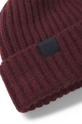 Gorro BECKHAM&nbsp;x&nbsp;BOSS de punto de canal&eacute; en mezcla de lana virgen y cashmere, Rojo oscuro