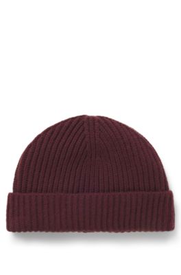 BECKHAM x BOSS beanie hat in virgin wool and cashmere, Dark Red