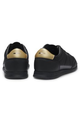 Fabric-upper trainers with faux-leather trims, Black