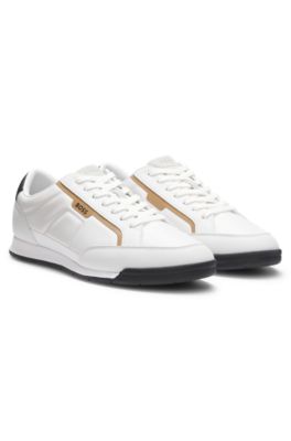 Fabric-upper trainers with faux-leather trims, White