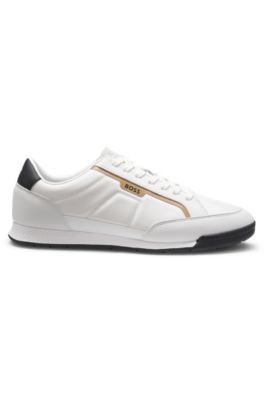 Fabric-upper trainers with faux-leather trims, White