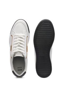 Fabric-upper trainers with faux-leather trims, White