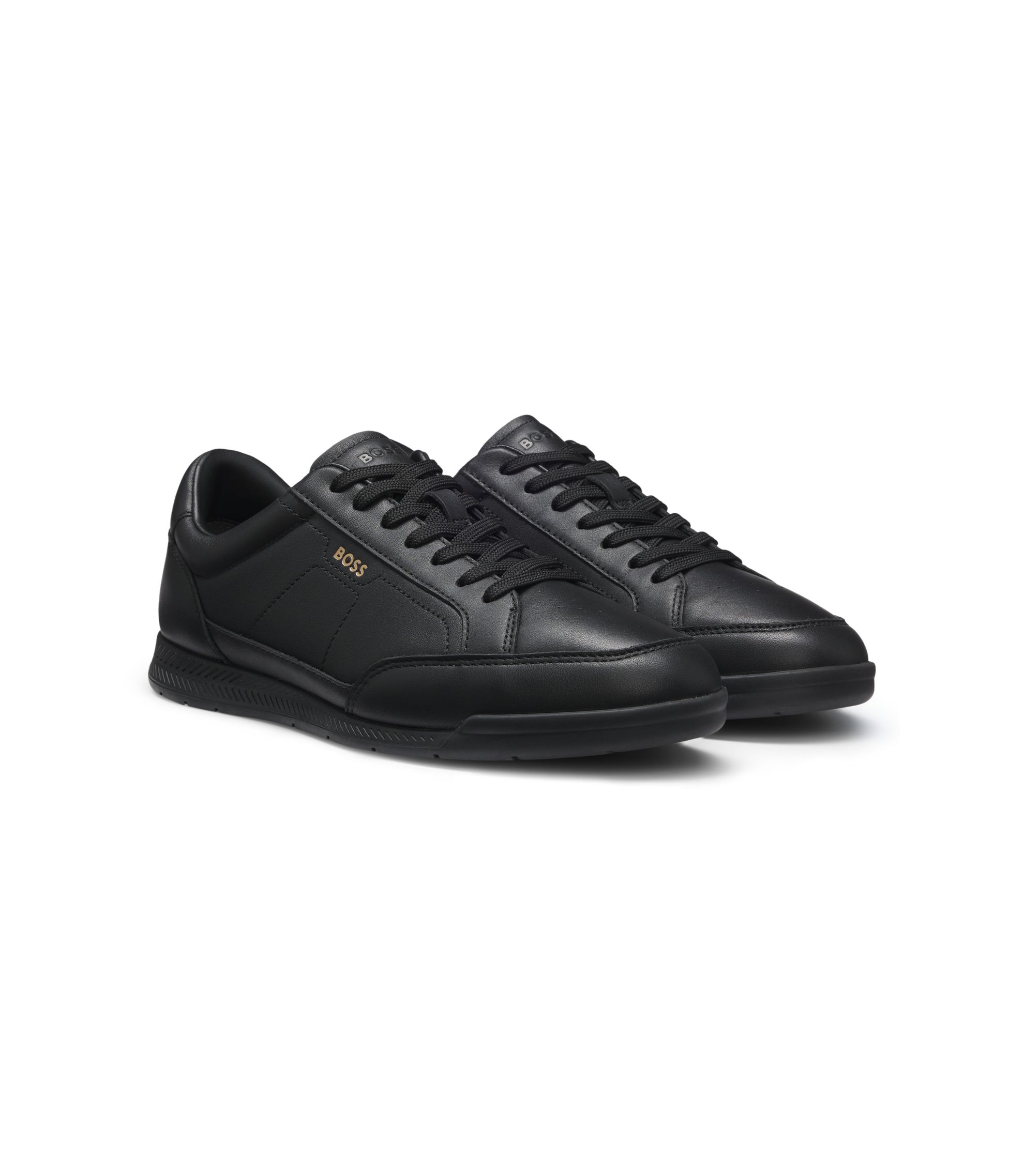 BOSS - Embossed-logo trainers in leather - Black