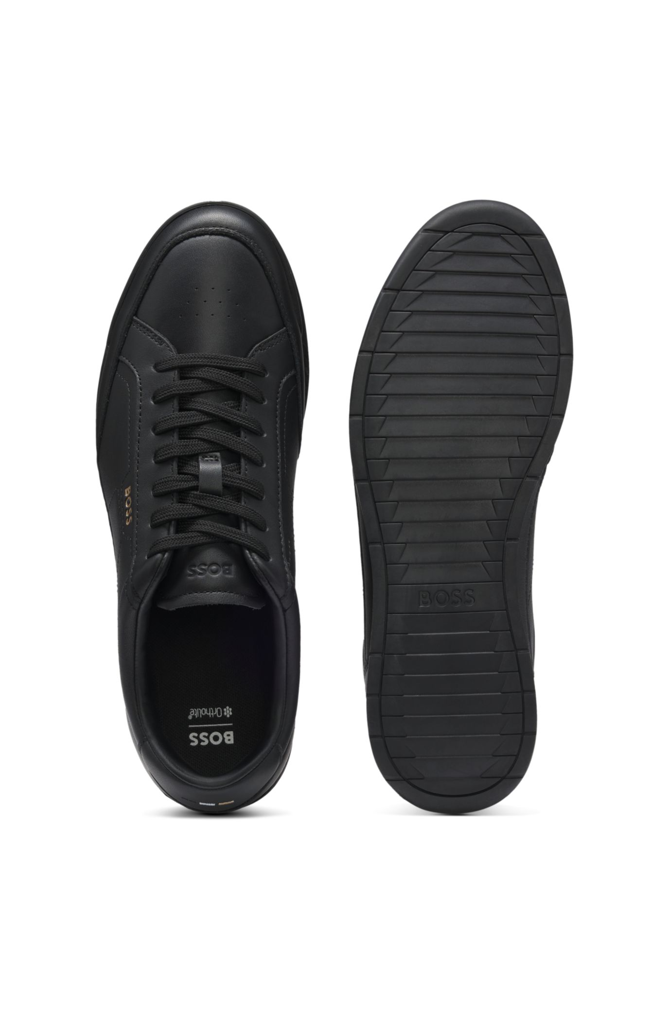BOSS - Embossed-logo trainers in leather - Black