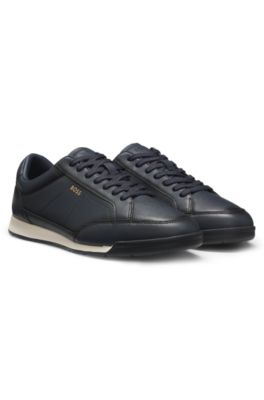Embossed-logo trainers in leather, Dark Blue