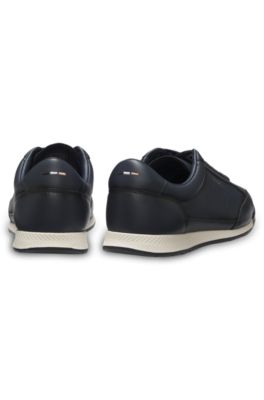 Embossed-logo trainers in leather, Dark Blue