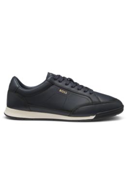 Embossed-logo trainers in leather, Dark Blue