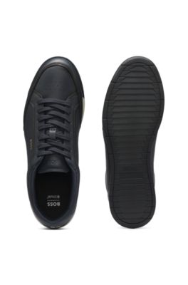 Embossed-logo trainers in leather, Dark Blue