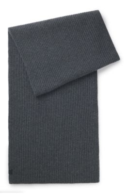 BECKHAM x BOSS scarf in virgin wool and cashmere, Dark Grey