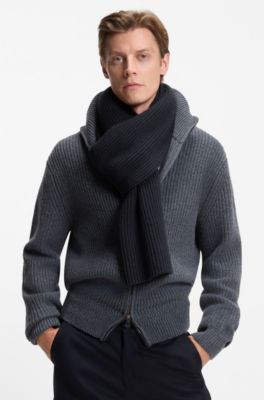 Bufanda BECKHAM&nbsp;x&nbsp;BOSS en mezcla de lana virgen y cashmere, Azul oscuro
