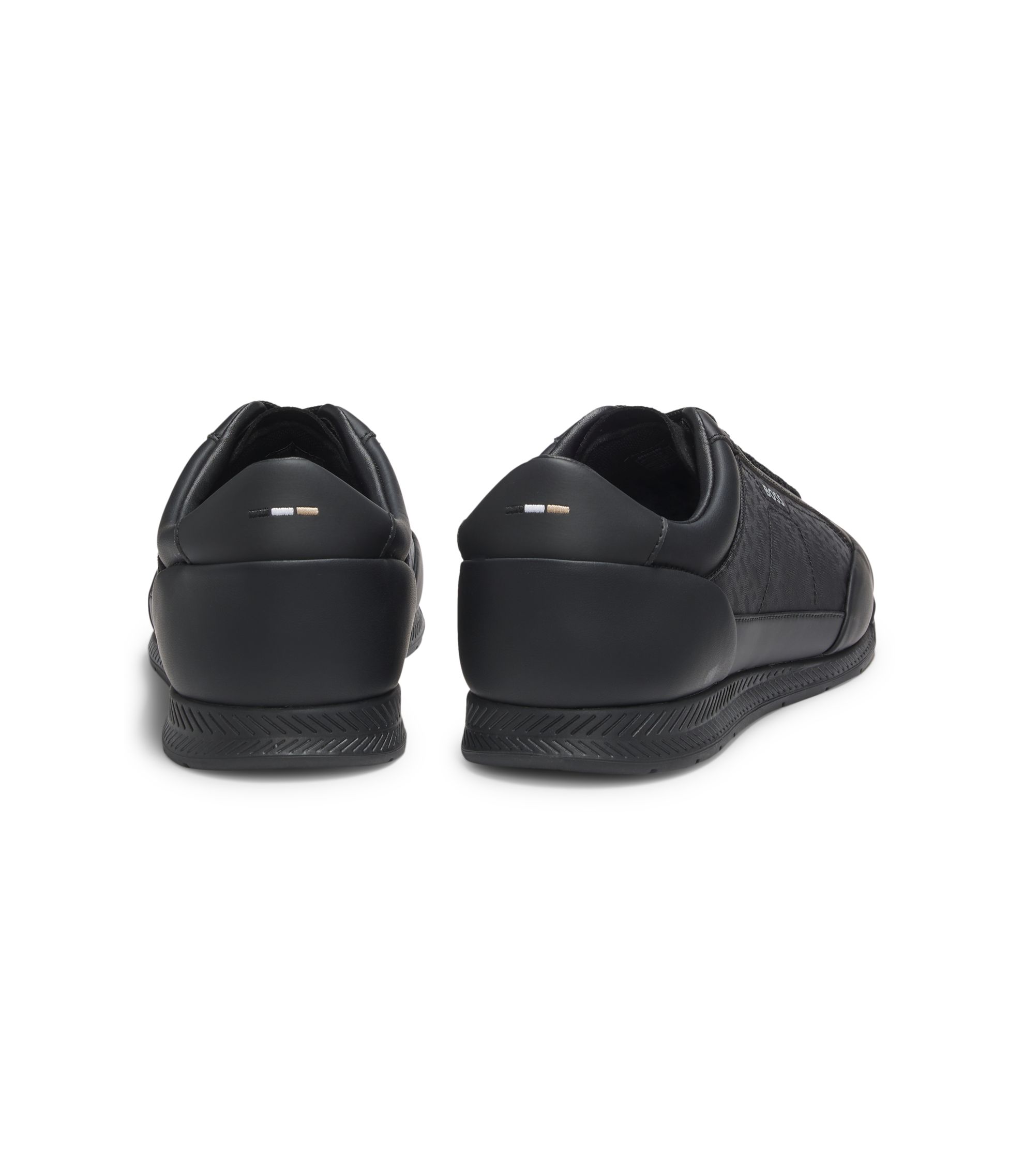 BOSS - Leather-trim trainers with monogram jacquard - Black
