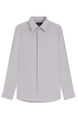 Chemise Slim en coton m&eacute;lang&eacute; italien, Beige clair