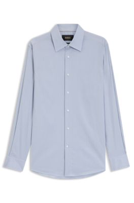 Camisa slim fit de algod&oacute;n hecho en Italia, Celeste