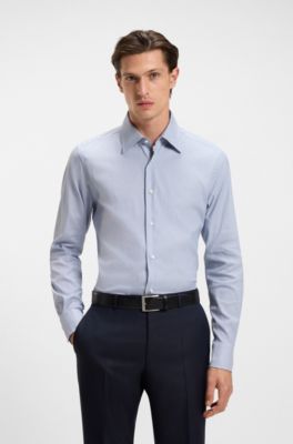 Camisa slim fit de algod&oacute;n hecho en Italia, Celeste