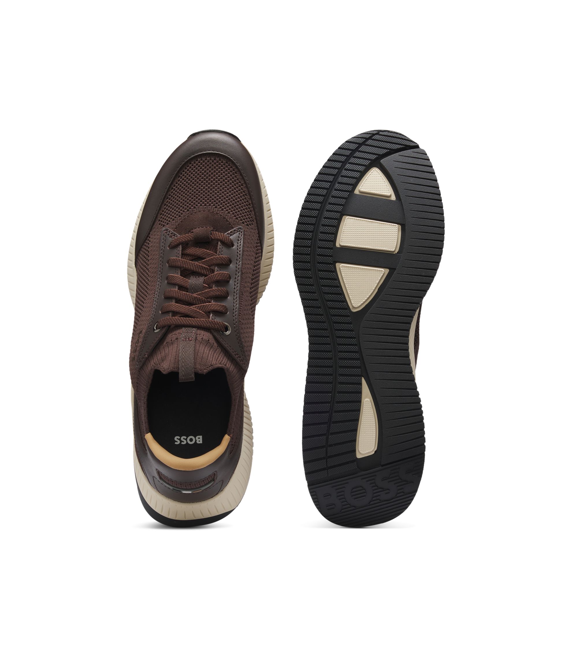 BOSS - TTNM EVO sneakers with knit uppers and leather trim - Dark