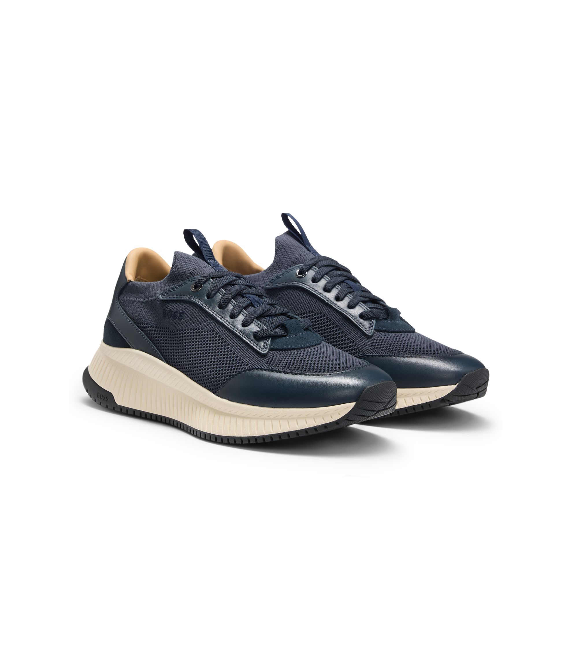 BOSS - TTNM EVO sneakers with knit uppers and leather trim - Dark Blue