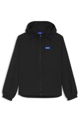 Veste coupe-vent d&eacute;perlante &agrave; capuche amovible, Noir