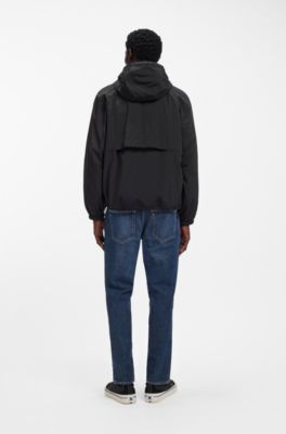 Veste coupe-vent d&eacute;perlante &agrave; capuche amovible, Noir