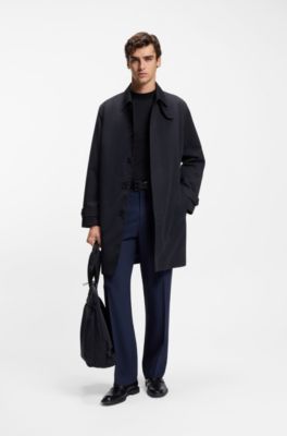 Regular-fit coat in water-repellent gabardine, Dark Blue
