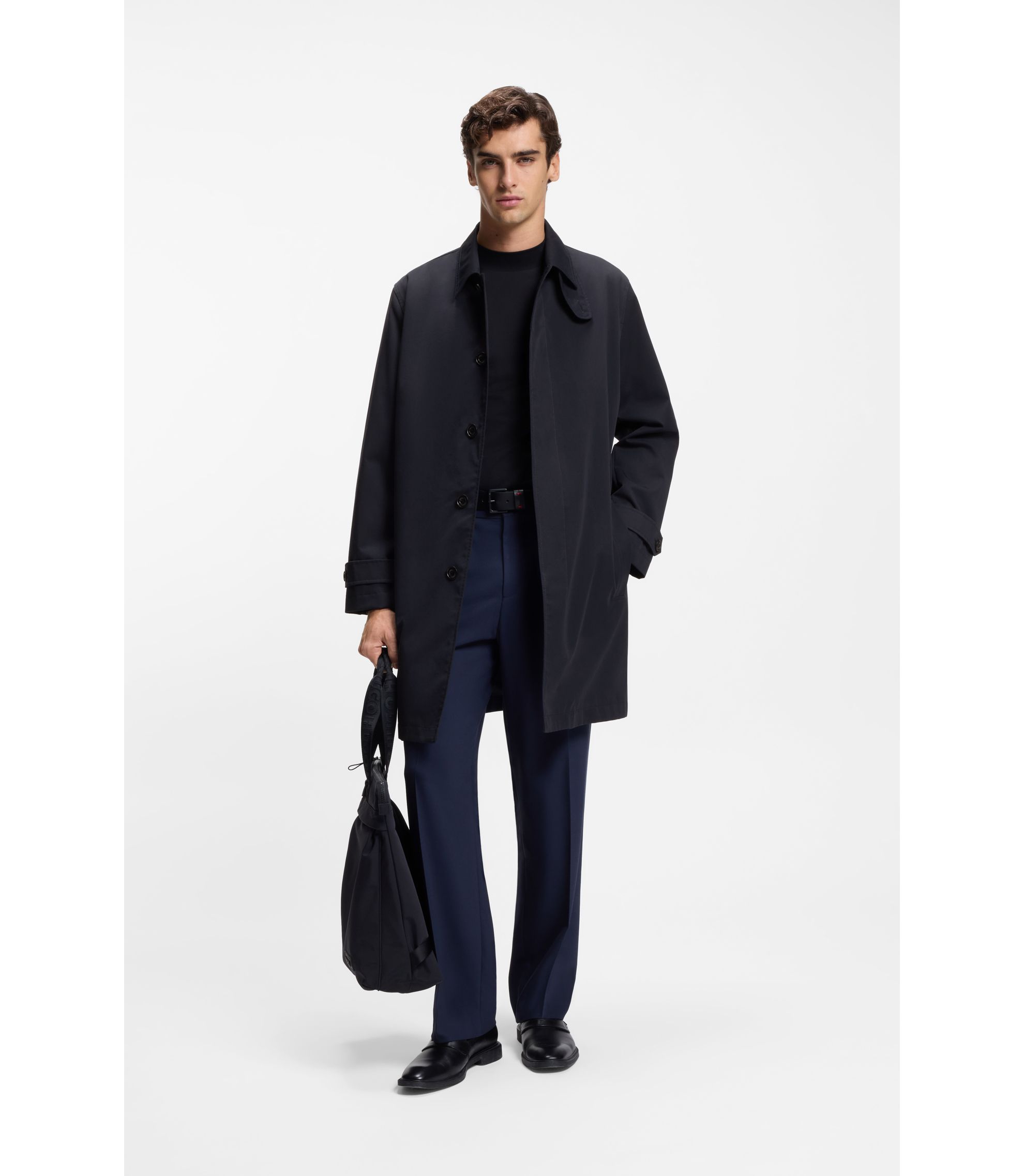 HUGO - Regular-fit coat in water-repellent gabardine - Dark Blue
