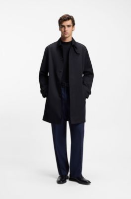 Abrigo regular fit en tejido de gabardina repelente al agua, Azul oscuro