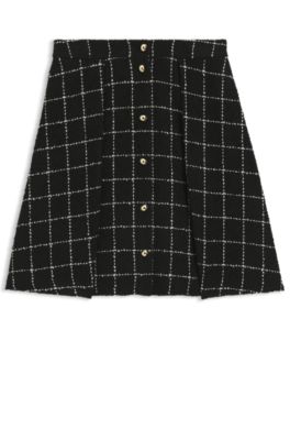 Checked-boucl&eacute; skirt with A-line profile, Patterned