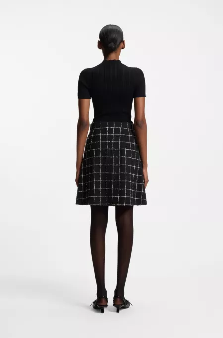 Checked-bouclé skirt with A-line profile