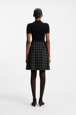 Checked-boucl&eacute; skirt with A-line profile, Patterned