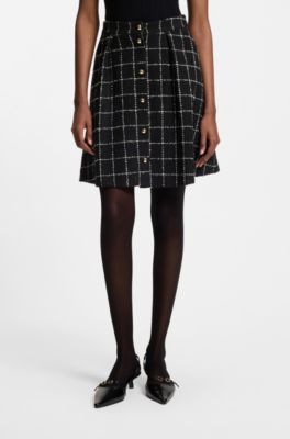 Checked-boucl&eacute; skirt with A-line profile, Patterned