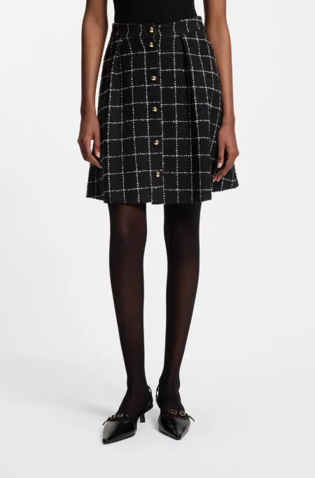 Checked-bouclé skirt with A-line profile